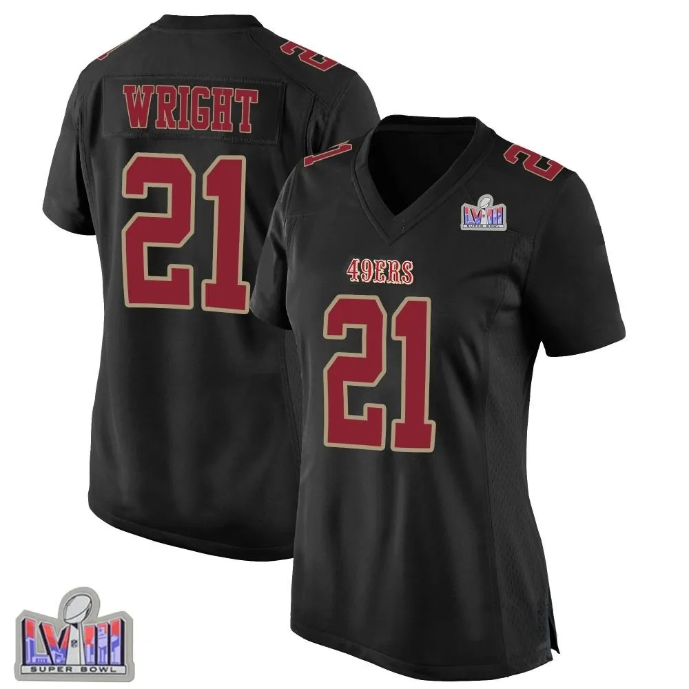 Women's San Francisco 49ers Eric Wright Nike Fashion Super Bowl LVIII Patch Game Black Jersey Women's San Francisco 49ers Eric Wright Nike Fashion Super Bowl LVIII Patch Game Black Jersey