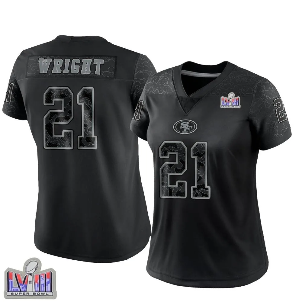 Women's San Francisco 49ers Eric Wright Nike Reflective Super Bowl LVIII Patch Limited Black Jersey Women's San Francisco 49ers Eric Wright Nike Reflective Super Bowl LVIII Patch Limited Black Jersey