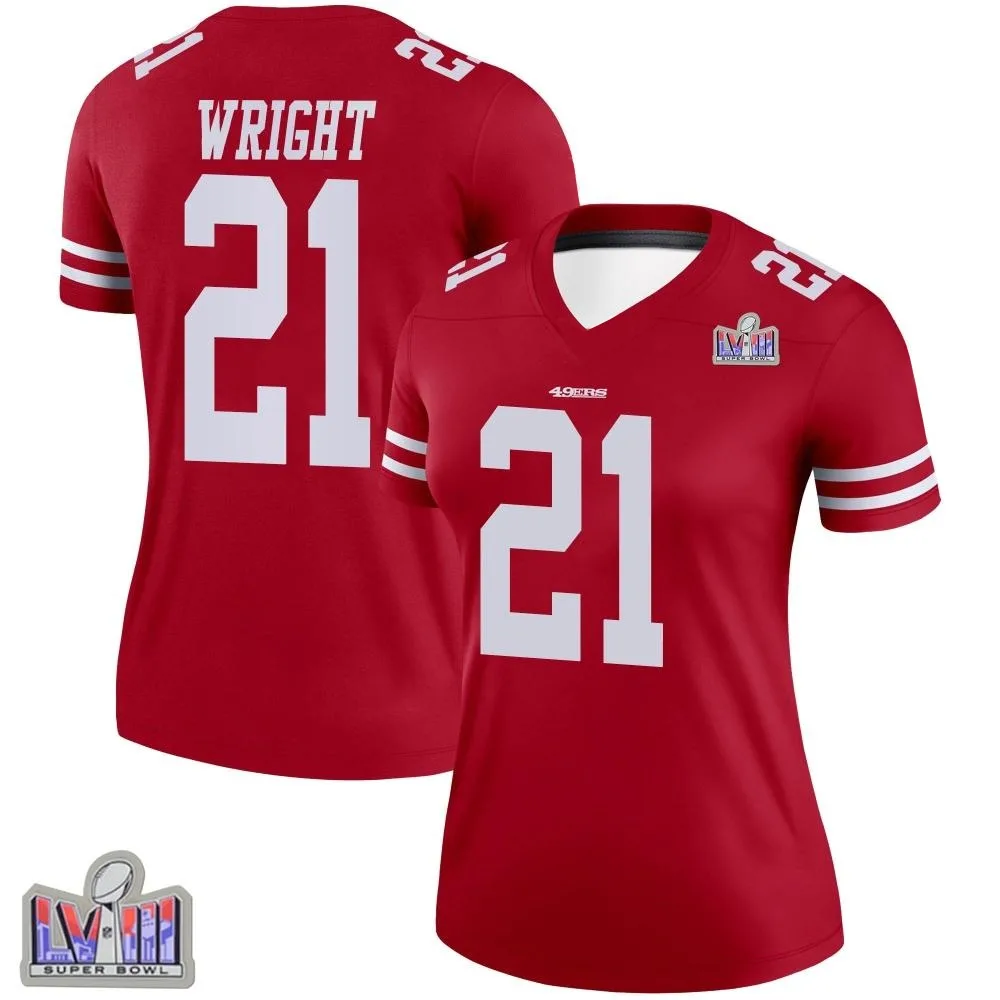 Women's San Francisco 49ers Eric Wright Nike Super Bowl LVIII Patch Legend Scarlet Jersey Women's San Francisco 49ers Eric Wright Nike Super Bowl LVIII Patch Legend Scarlet Jersey