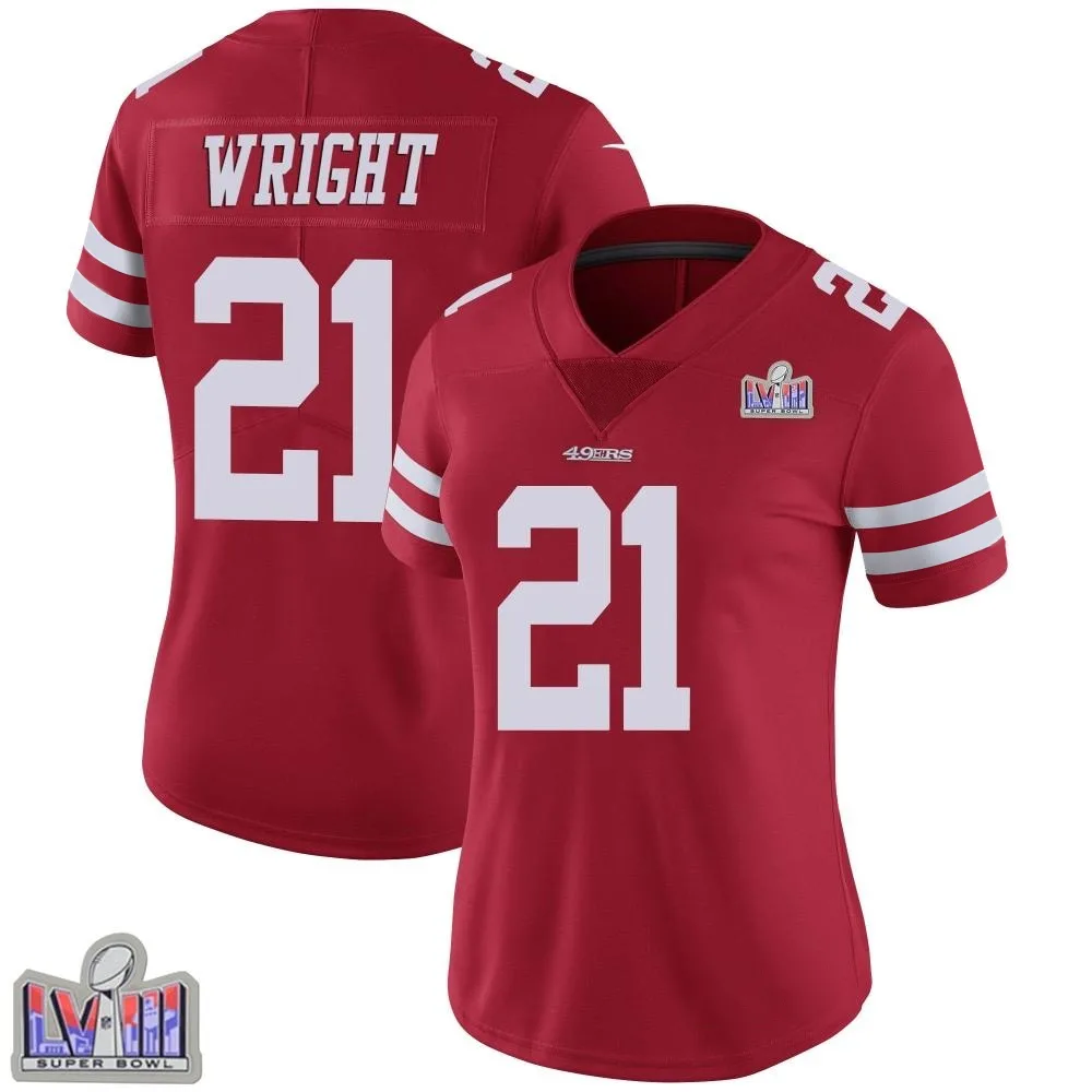 Women's San Francisco 49ers Eric Wright Nike Team Color Vapor Untouchable Super Bowl LVIII Patch Limited Red Jersey Women's San Francisco 49ers Eric Wright Nike Team Color Vapor Untouchable Super Bowl LVIII Patch Limited Red Jersey