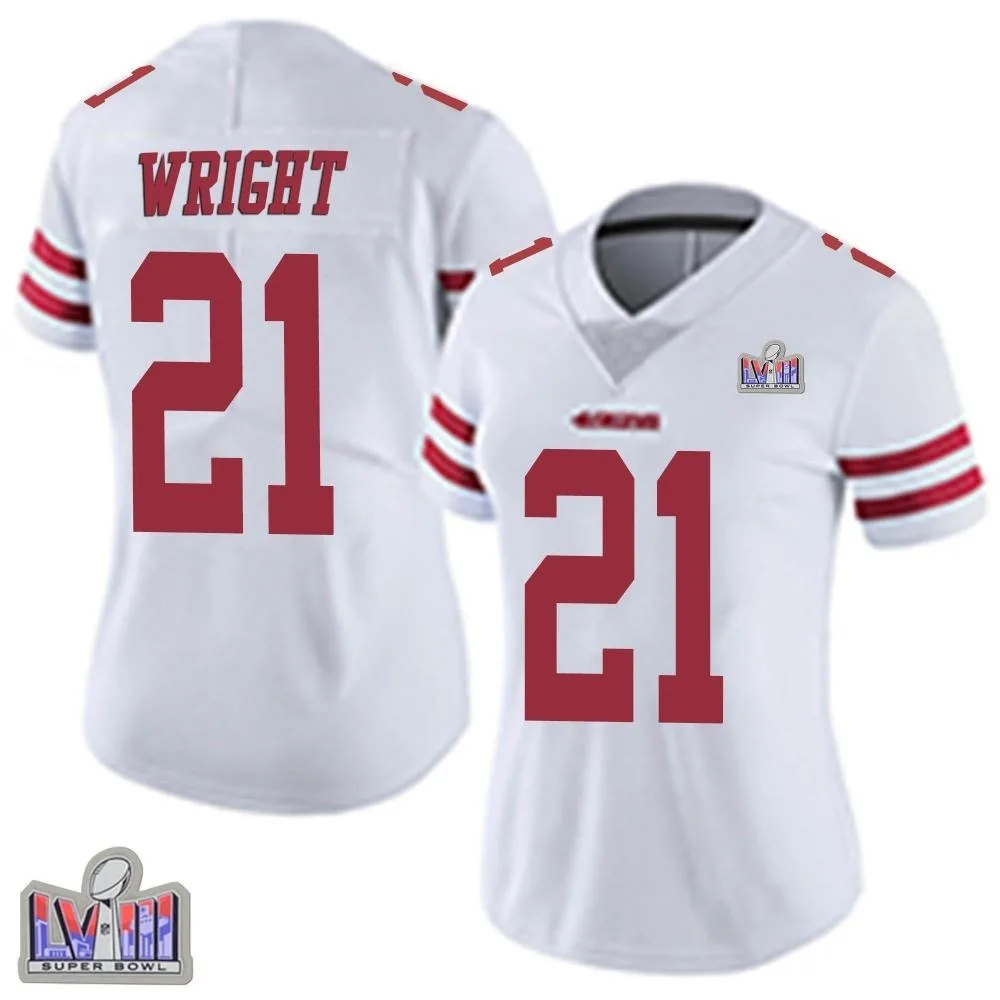 Women's San Francisco 49ers Eric Wright Nike Vapor Untouchable Super Bowl LVIII Patch Limited White Jersey Women's San Francisco 49ers Eric Wright Nike Vapor Untouchable Super Bowl LVIII Patch Limited White Jersey