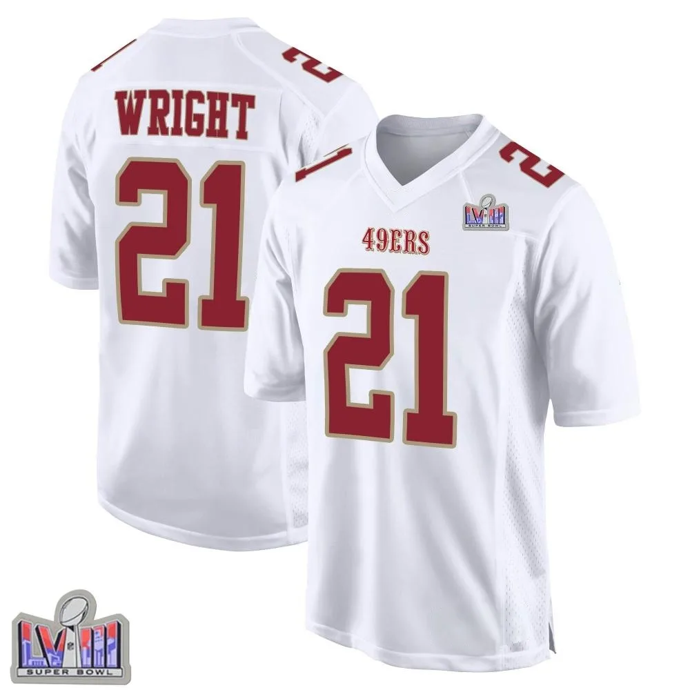Youth San Francisco 49ers Eric Wright Nike Fashion Super Bowl LVIII Patch Game White Jersey Youth San Francisco 49ers Eric Wright Nike Fashion Super Bowl LVIII Patch Game White Jersey