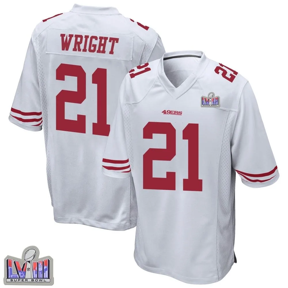 Youth San Francisco 49ers Eric Wright Nike Super Bowl LVIII Patch Game White Jersey Youth San Francisco 49ers Eric Wright Nike Super Bowl LVIII Patch Game White Jersey