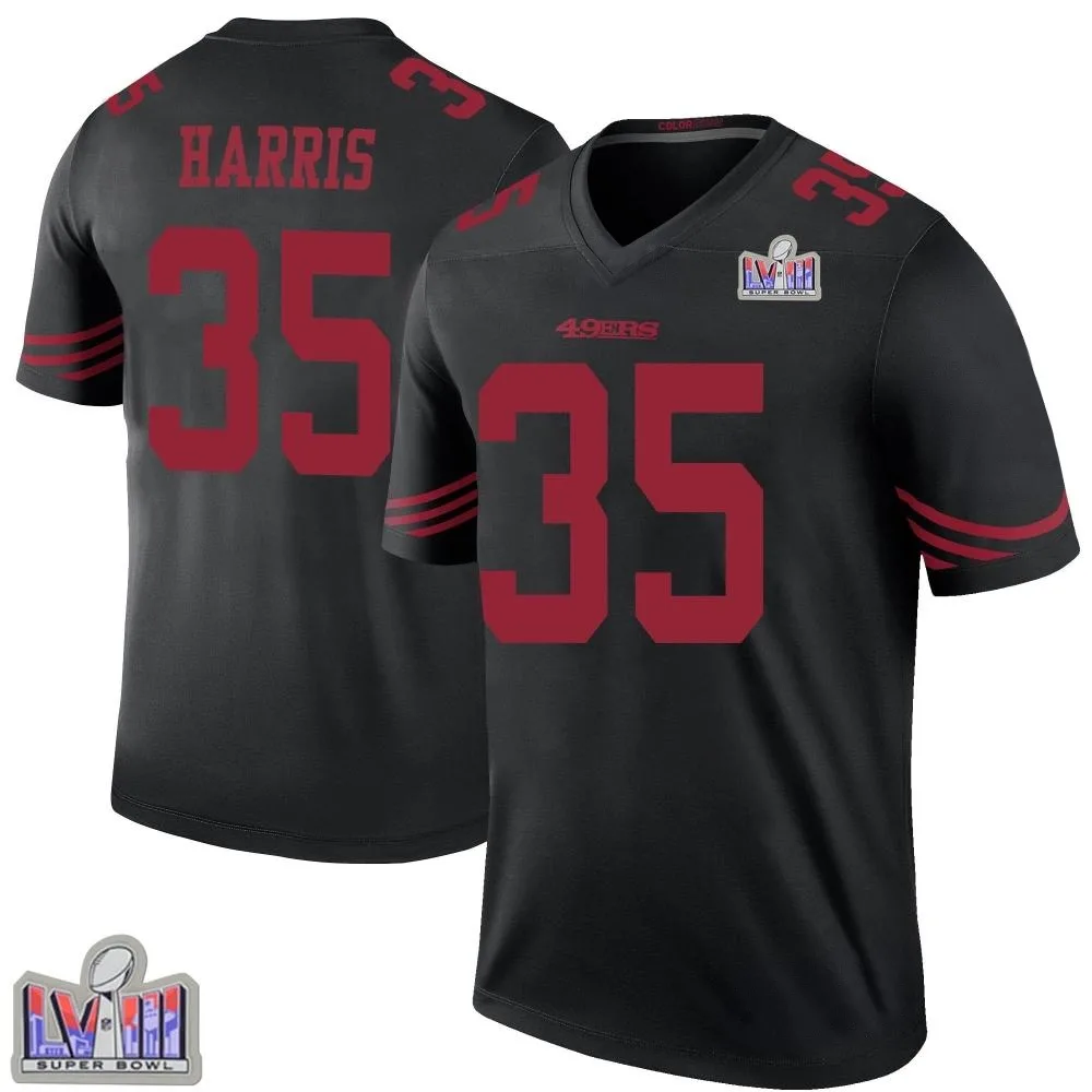 Men's San Francisco 49ers Erik Harris Nike Color Rush Super Bowl LVIII Patch Legend Black Jersey Men's San Francisco 49ers Erik Harris Nike Color Rush Super Bowl LVIII Patch Legend Black Jersey