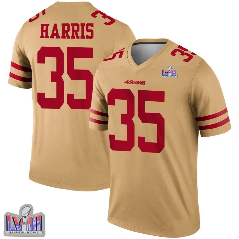 Men's San Francisco 49ers Erik Harris Nike Inverted Super Bowl LVIII Patch Legend Gold Jersey Men's San Francisco 49ers Erik Harris Nike Inverted Super Bowl LVIII Patch Legend Gold Jersey