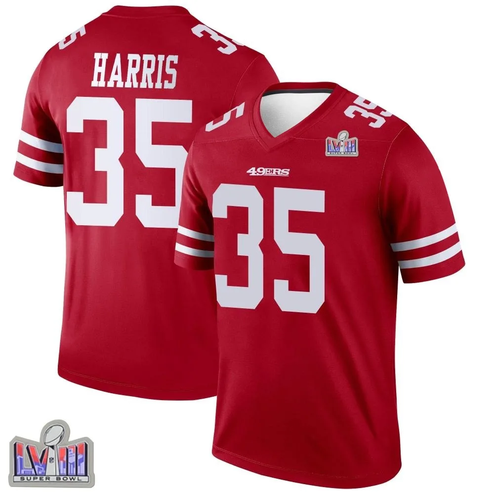 Men's San Francisco 49ers Erik Harris Nike Super Bowl LVIII Patch Legend Scarlet Jersey Men's San Francisco 49ers Erik Harris Nike Super Bowl LVIII Patch Legend Scarlet Jersey