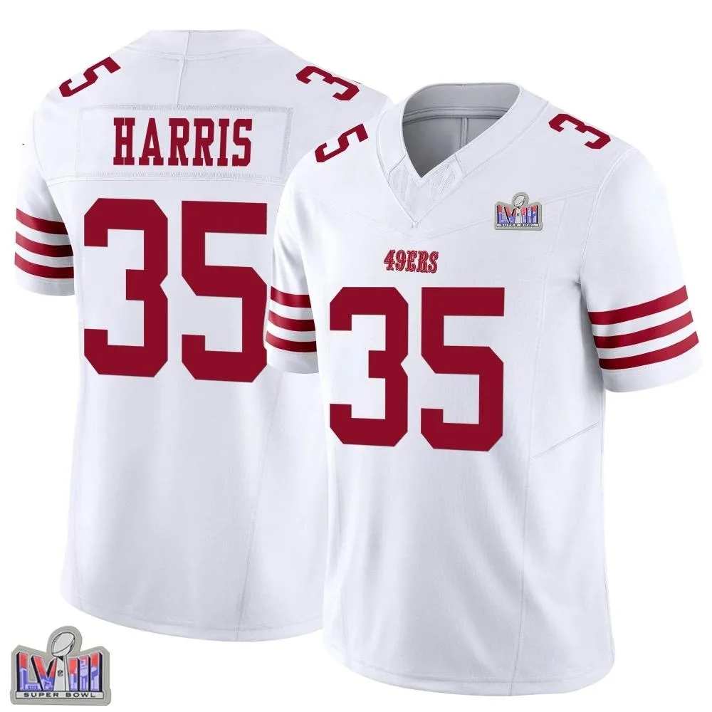 Men's San Francisco 49ers Erik Harris Nike Vapor F.U.S.E. Super Bowl LVIII Patch Limited White Jersey Men's San Francisco 49ers Erik Harris Nike Vapor F.U.S.E. Super Bowl LVIII Patch Limited White Jersey