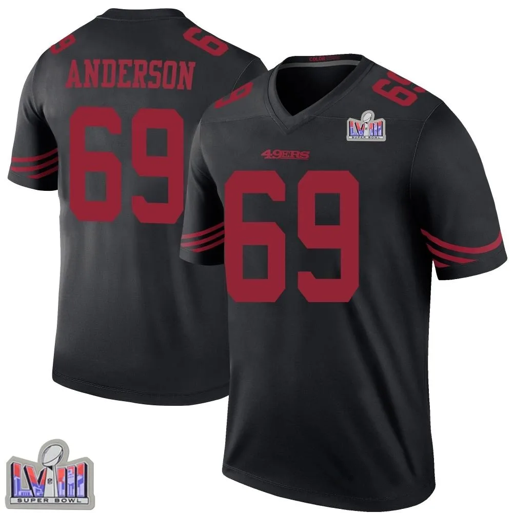Men's San Francisco 49ers Evan Anderson Nike Color Rush Super Bowl LVIII Patch Legend Black Jersey Men's San Francisco 49ers Evan Anderson Nike Color Rush Super Bowl LVIII Patch Legend Black Jersey