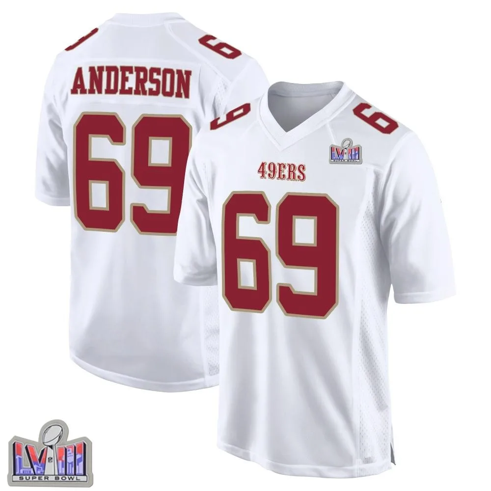 Men's San Francisco 49ers Evan Anderson Nike Fashion Super Bowl LVIII Patch Game White Jersey Men's San Francisco 49ers Evan Anderson Nike Fashion Super Bowl LVIII Patch Game White Jersey