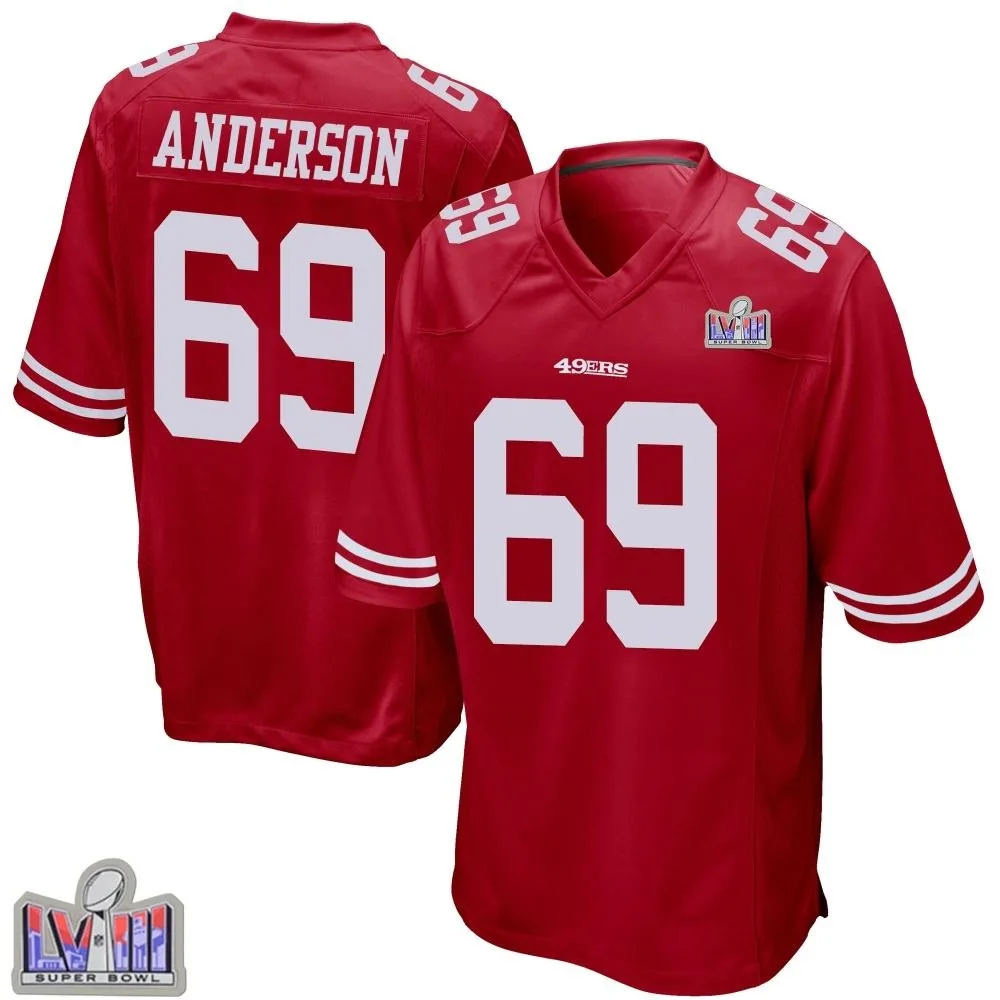 Men's San Francisco 49ers Evan Anderson Nike Team Color Super Bowl LVIII Patch Game Red Jersey Men's San Francisco 49ers Evan Anderson Nike Team Color Super Bowl LVIII Patch Game Red Jersey