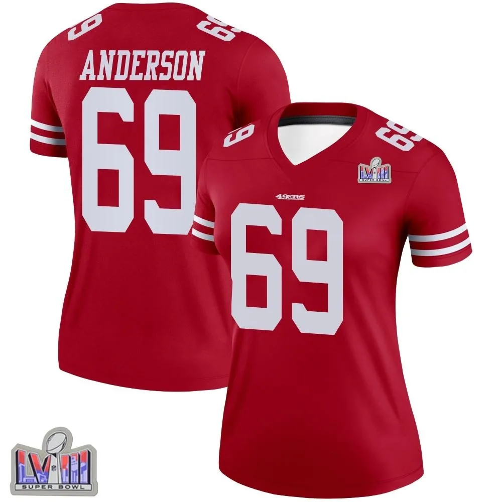 Women's San Francisco 49ers Evan Anderson Nike Super Bowl LVIII Patch Legend Scarlet Jersey Women's San Francisco 49ers Evan Anderson Nike Super Bowl LVIII Patch Legend Scarlet Jersey