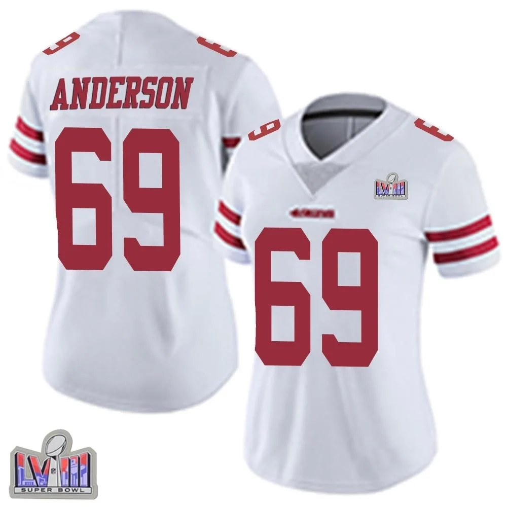 Women's San Francisco 49ers Evan Anderson Nike Vapor Untouchable Super Bowl LVIII Patch Limited White Jersey Women's San Francisco 49ers Evan Anderson Nike Vapor Untouchable Super Bowl LVIII Patch Limited White Jersey