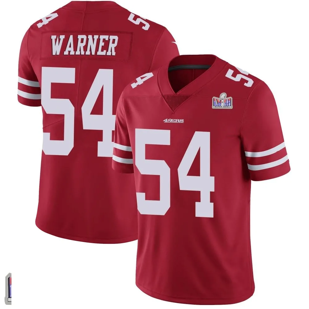 Men's San Francisco 49ers Fred Warner Nike Team Color Vapor Untouchable Super Bowl LVIII Patch Limited Red Jersey Men's San Francisco 49ers Fred Warner Nike Team Color Vapor Untouchable Super Bowl LVIII Patch Limited Red Jersey