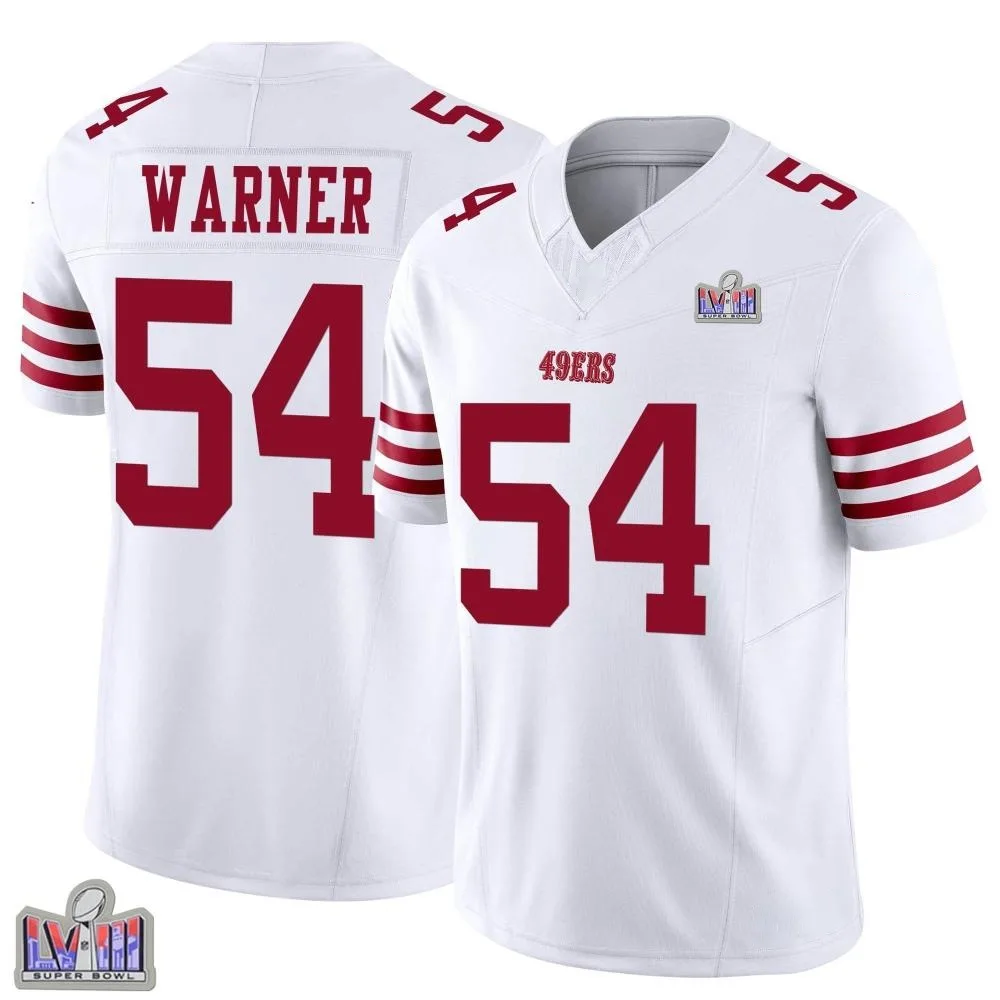 Men's San Francisco 49ers Fred Warner Nike Vapor F.U.S.E. Super Bowl LVIII Patch Limited White Jersey Men's San Francisco 49ers Fred Warner Nike Vapor F.U.S.E. Super Bowl LVIII Patch Limited White Jersey