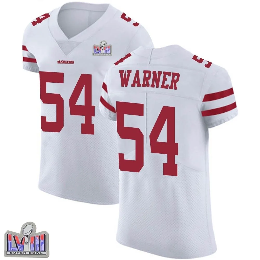 Men's San Francisco 49ers Fred Warner Nike Vapor Untouchable Super Bowl LVIII Patch Elite White Jersey Men's San Francisco 49ers Fred Warner Nike Vapor Untouchable Super Bowl LVIII Patch Elite White Jersey