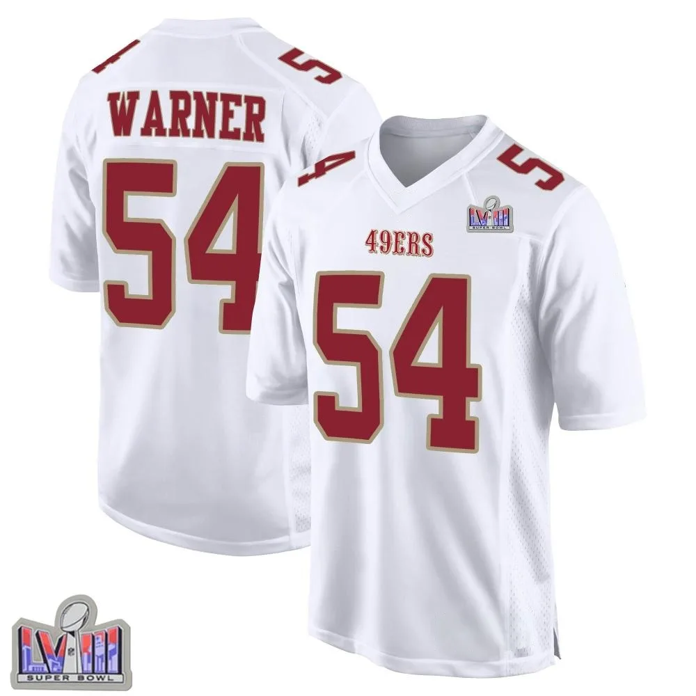 Youth San Francisco 49ers Fred Warner Nike Fashion Super Bowl LVIII Patch Game White Jersey Youth San Francisco 49ers Fred Warner Nike Fashion Super Bowl LVIII Patch Game White Jersey