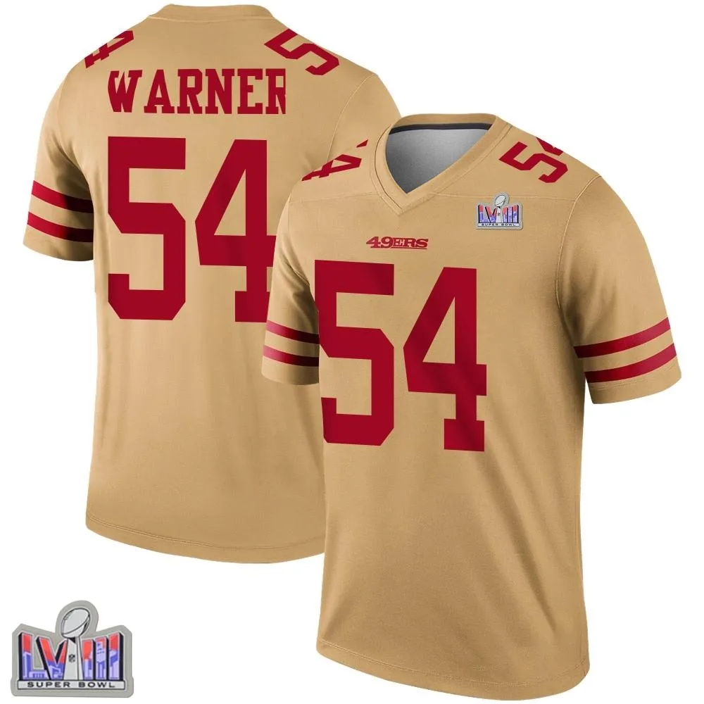 Youth San Francisco 49ers Fred Warner Nike Inverted Super Bowl LVIII Patch Legend Gold Jersey Youth San Francisco 49ers Fred Warner Nike Inverted Super Bowl LVIII Patch Legend Gold Jersey