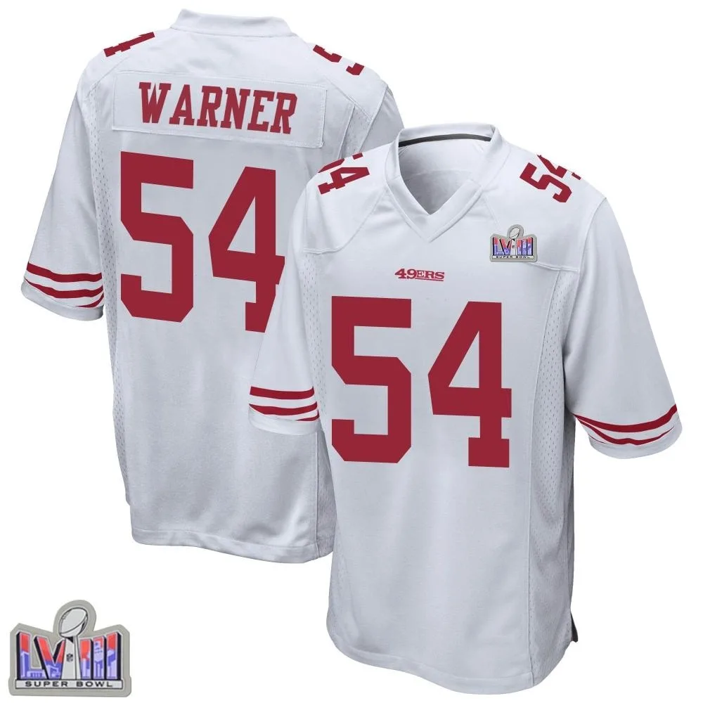 Youth San Francisco 49ers Fred Warner Nike Super Bowl LVIII Patch Game White Jersey Youth San Francisco 49ers Fred Warner Nike Super Bowl LVIII Patch Game White Jersey