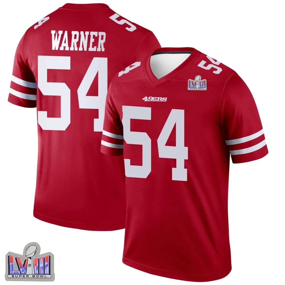 Youth San Francisco 49ers Fred Warner Nike Super Bowl LVIII Patch Legend Scarlet Jersey Youth San Francisco 49ers Fred Warner Nike Super Bowl LVIII Patch Legend Scarlet Jersey