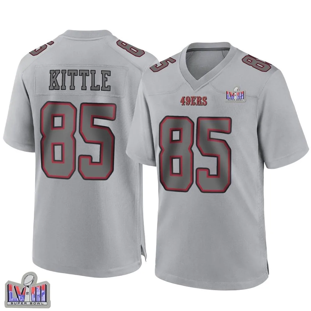Men's San Francisco 49ers George Kittle Nike Atmosphere Fashion Super Bowl LVIII Patch Game Gray Jersey Men's San Francisco 49ers George Kittle Nike Atmosphere Fashion Super Bowl LVIII Patch Game Gray Jersey