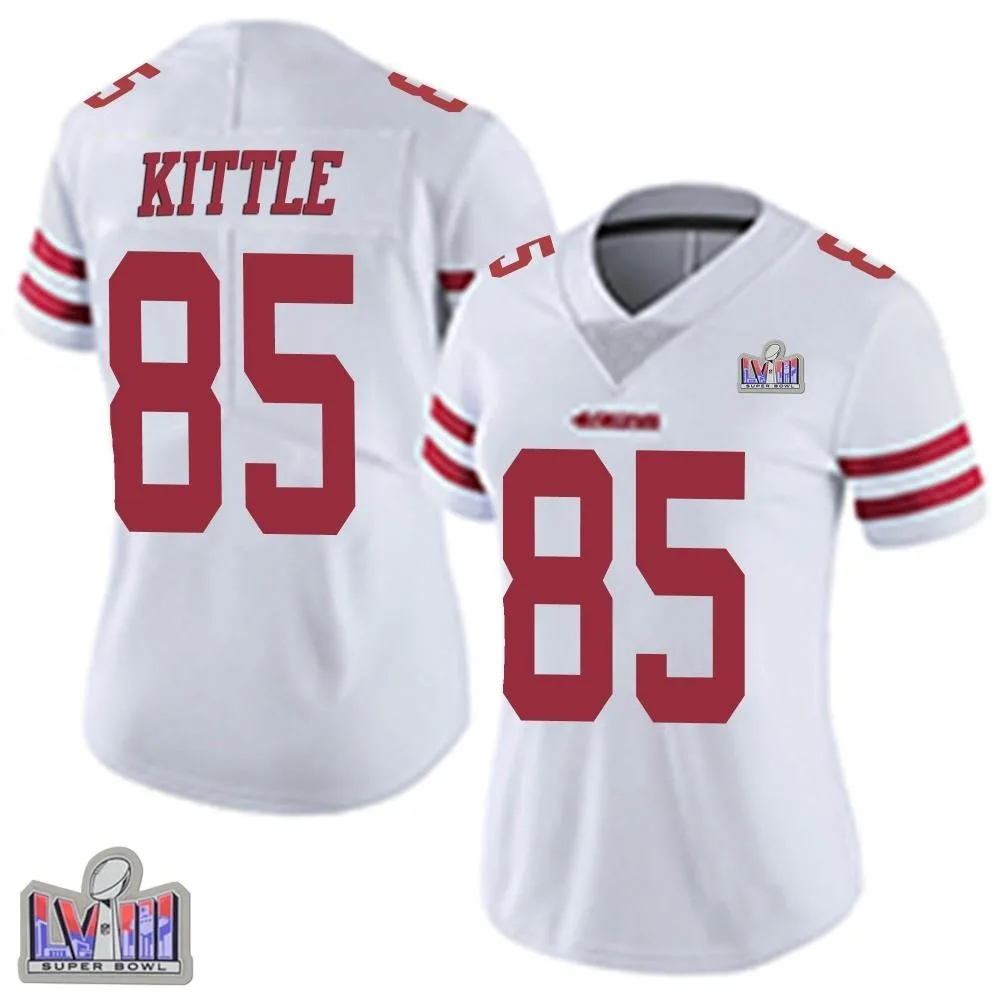 Women's San Francisco 49ers George Kittle Nike Vapor Untouchable Super Bowl LVIII Patch Limited White Jersey Women's San Francisco 49ers George Kittle Nike Vapor Untouchable Super Bowl LVIII Patch Limited White Jersey