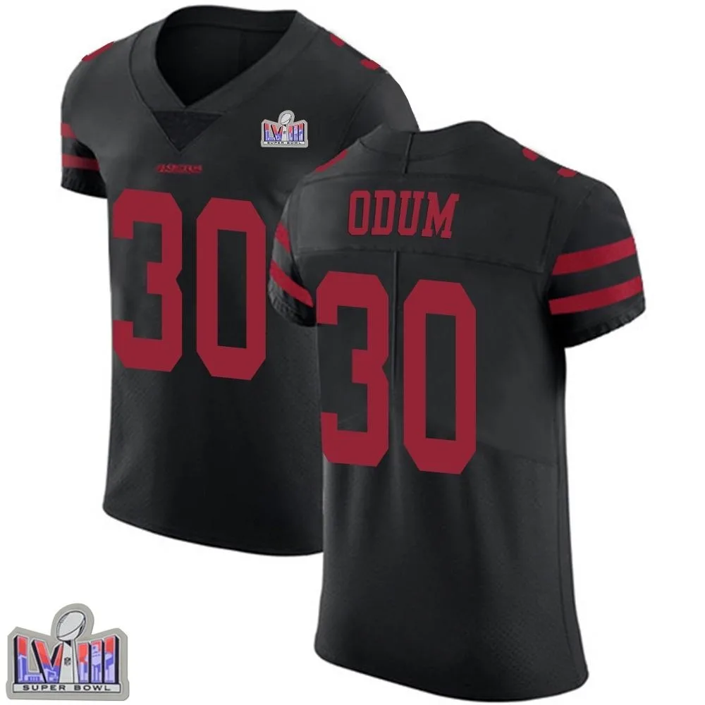 Men's San Francisco 49ers George Odum Nike Alternate Vapor Untouchable Super Bowl LVIII Patch Elite Black Jersey Men's San Francisco 49ers George Odum Nike Alternate Vapor Untouchable Super Bowl LVIII Patch Elite Black Jersey