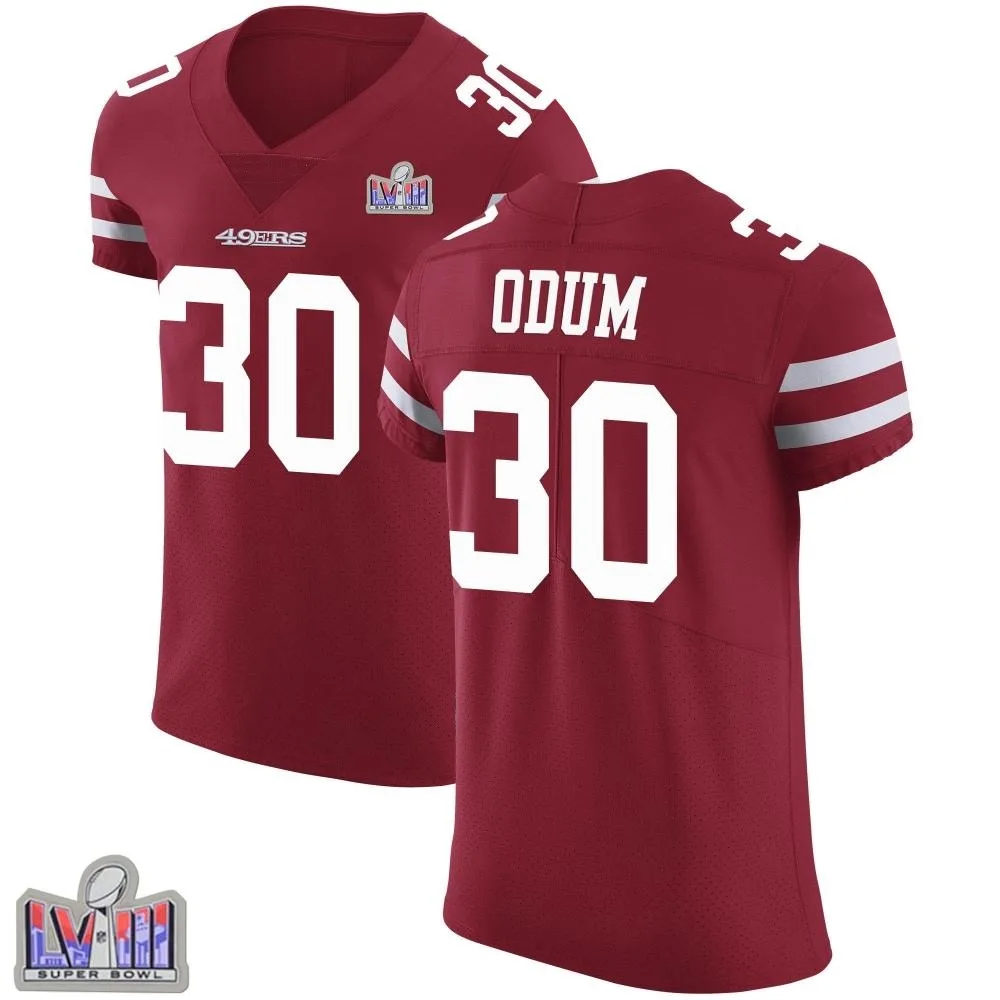Men's San Francisco 49ers George Odum Nike Team Color Vapor Untouchable Super Bowl LVIII Patch Elite Red Jersey