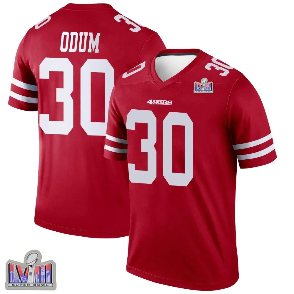 Youth San Francisco 49ers George Odum Nike Super Bowl LVIII Patch Legend Scarlet Jersey Youth San Francisco 49ers George Odum Nike Super Bowl LVIII Patch Legend Scarlet Jersey