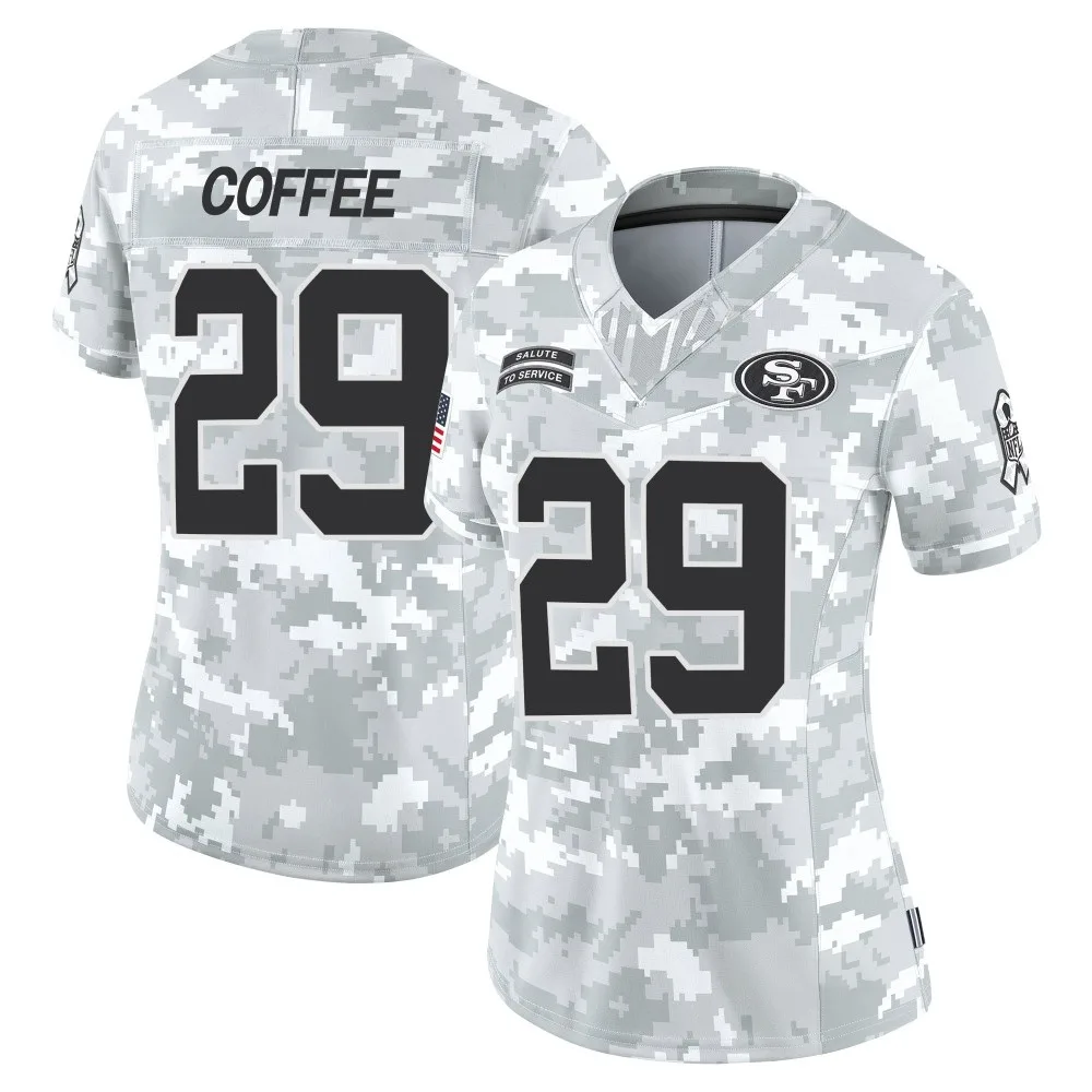 Women's San Francisco 49ers Glen Coffee Nike Francisco 2024 Salute To Service Limited Arctic Camo Jersey Women's San Francisco 49ers Glen Coffee Nike Francisco 2024 Salute To Service Limited Arctic Camo Jersey