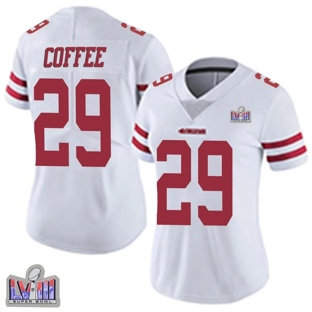 Women's San Francisco 49ers Glen Coffee Nike Vapor Untouchable Super Bowl LVIII Patch Limited White Jersey Women's San Francisco 49ers Glen Coffee Nike Vapor Untouchable Super Bowl LVIII Patch Limited White Jersey