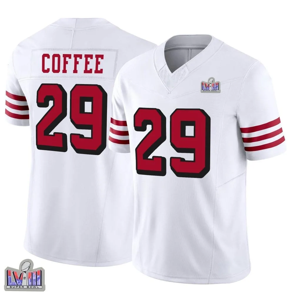 Youth San Francisco 49ers Glen Coffee Nike Alternate Vapor F.U.S.E. Super Bowl LVIII Patch Limited White Jersey Youth San Francisco 49ers Glen Coffee Nike Alternate Vapor F.U.S.E. Super Bowl LVIII Patch Limited White Jersey