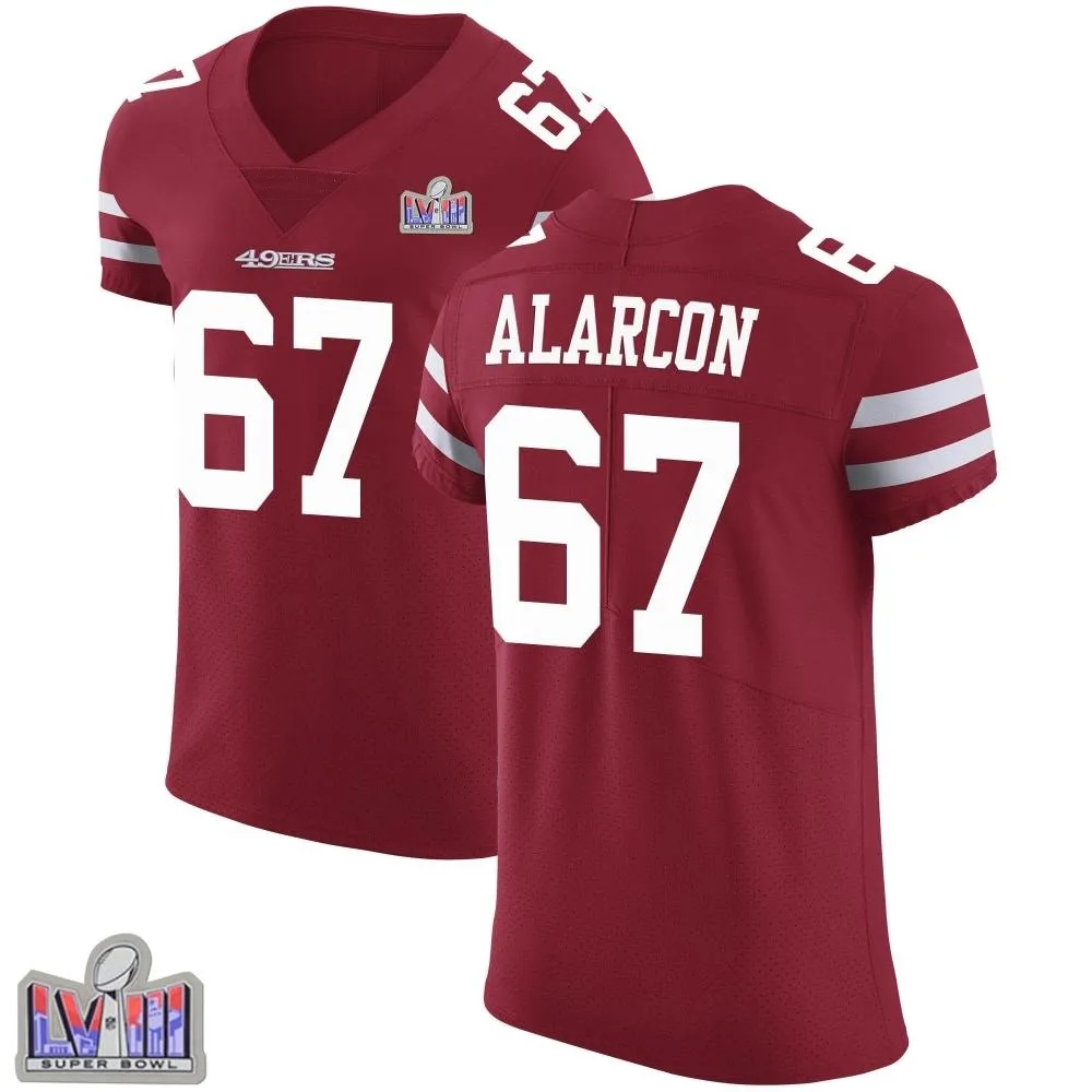 Men's San Francisco 49ers Isaac Alarcon Nike Team Color Vapor Untouchable Super Bowl LVIII Patch Elite Red Jersey Men's San Francisco 49ers Isaac Alarcon Nike Team Color Vapor Untouchable Super Bowl LVIII Patch Elite Red Jersey