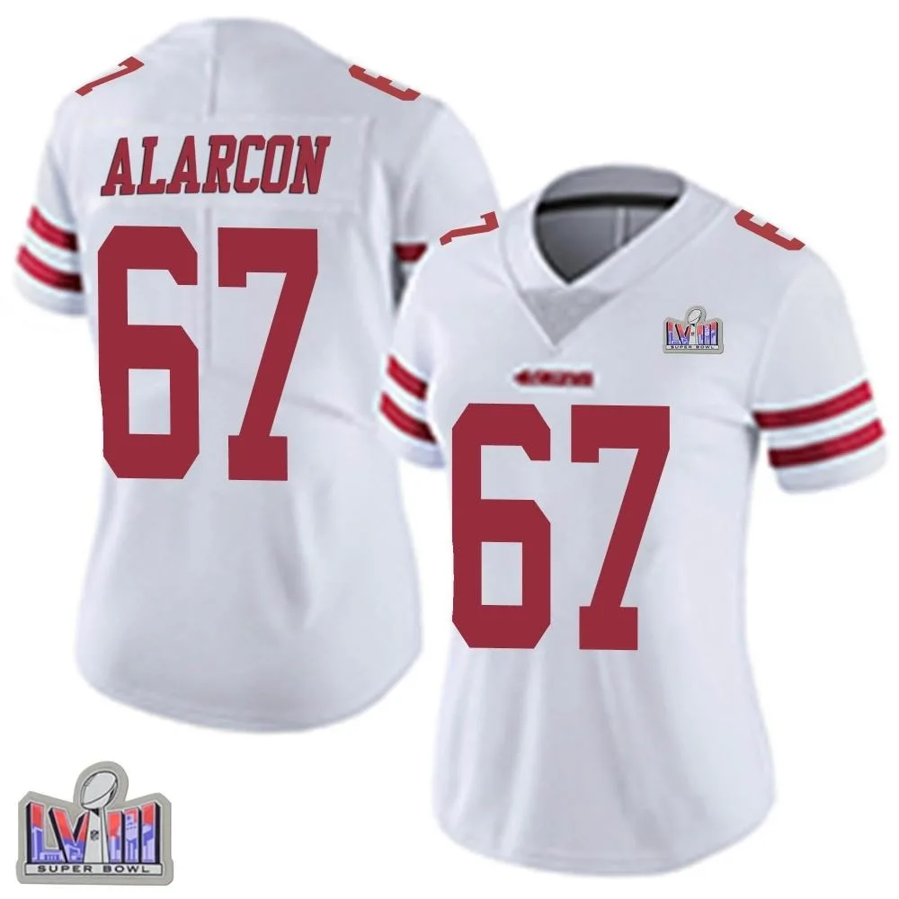 Women's San Francisco 49ers Isaac Alarcon Nike Vapor Untouchable Super Bowl LVIII Patch Limited White Jersey Women's San Francisco 49ers Isaac Alarcon Nike Vapor Untouchable Super Bowl LVIII Patch Limited White Jersey