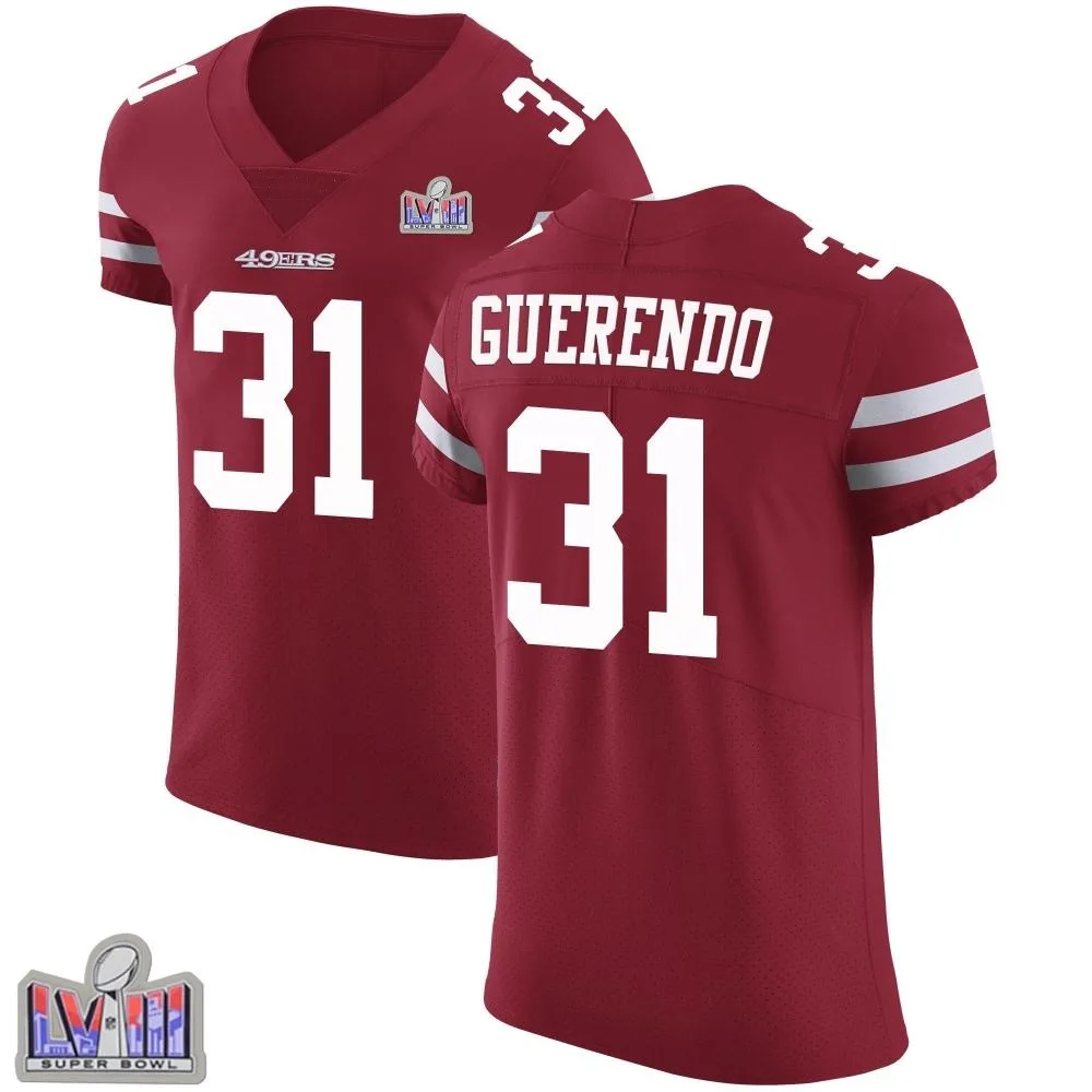 Men's San Francisco 49ers Isaac Guerendo Nike Team Color Vapor Untouchable Super Bowl LVIII Patch Elite Red Jersey Men's San Francisco 49ers Isaac Guerendo Nike Team Color Vapor Untouchable Super Bowl LVIII Patch Elite Red Jersey