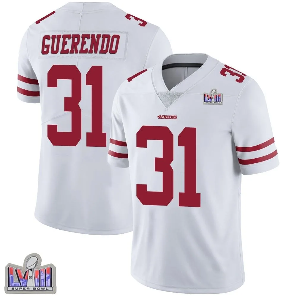 Men's San Francisco 49ers Isaac Guerendo Nike Vapor Untouchable Super Bowl LVIII Patch Limited White Jersey Men's San Francisco 49ers Isaac Guerendo Nike Vapor Untouchable Super Bowl LVIII Patch Limited White Jersey
