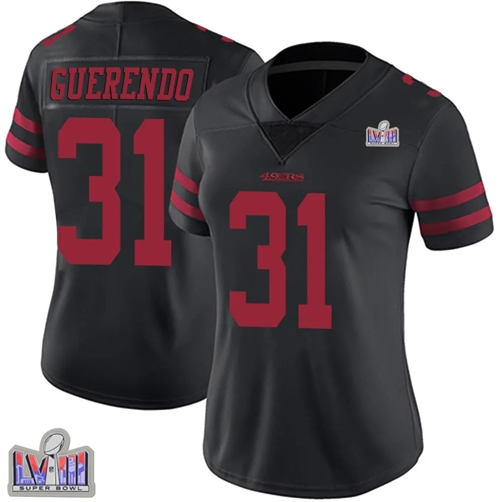Women's San Francisco 49ers Isaac Guerendo Nike Alternate Vapor Untouchable Super Bowl LVIII Patch Limited Black Jersey Women's San Francisco 49ers Isaac Guerendo Nike Alternate Vapor Untouchable Super Bowl LVIII Patch Limited Black Jersey