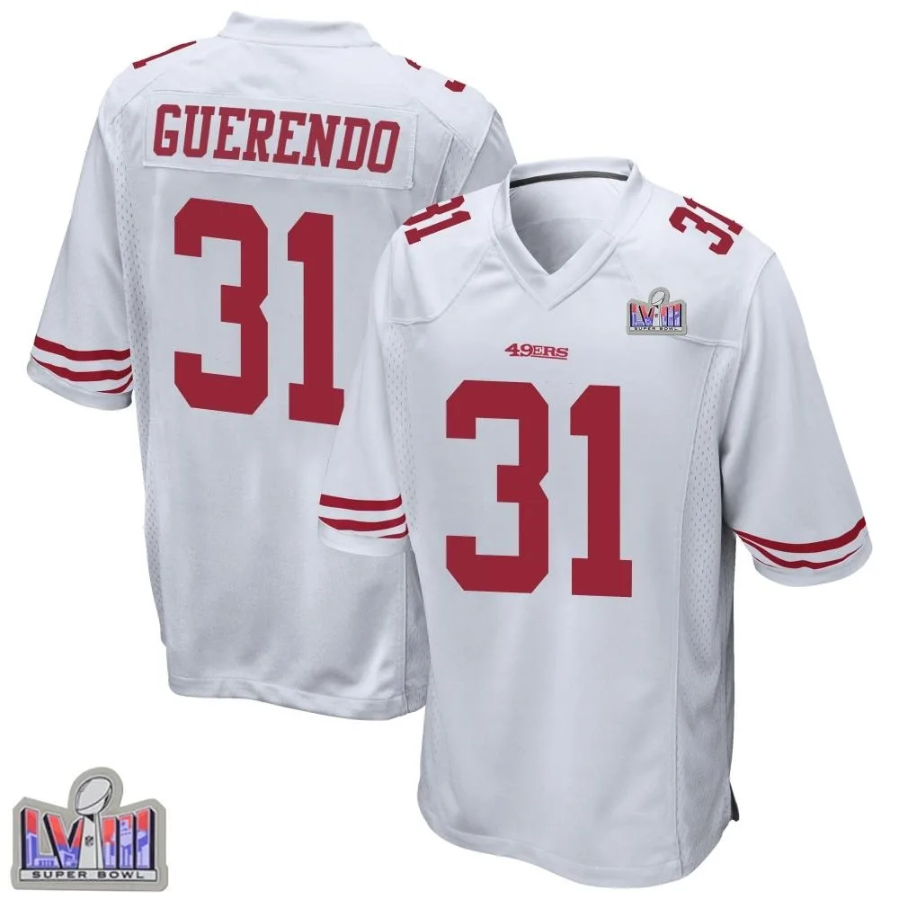 Youth San Francisco 49ers Isaac Guerendo Nike Super Bowl LVIII Patch Game White Jersey Youth San Francisco 49ers Isaac Guerendo Nike Super Bowl LVIII Patch Game White Jersey
