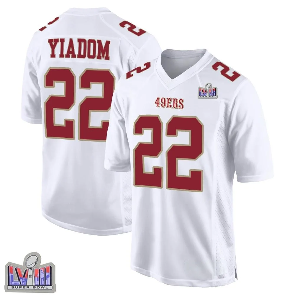 Men's San Francisco 49ers Isaac Yiadom Nike Fashion Super Bowl LVIII Patch Game White Jersey Men's San Francisco 49ers Isaac Yiadom Nike Fashion Super Bowl LVIII Patch Game White Jersey