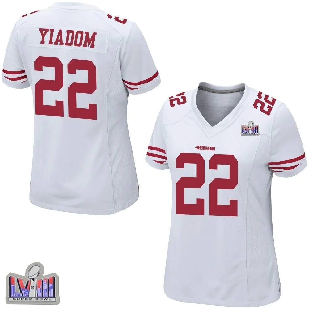 Women's San Francisco 49ers Isaac Yiadom Nike Super Bowl LVIII Patch Game White Jersey Women's San Francisco 49ers Isaac Yiadom Nike Super Bowl LVIII Patch Game White Jersey