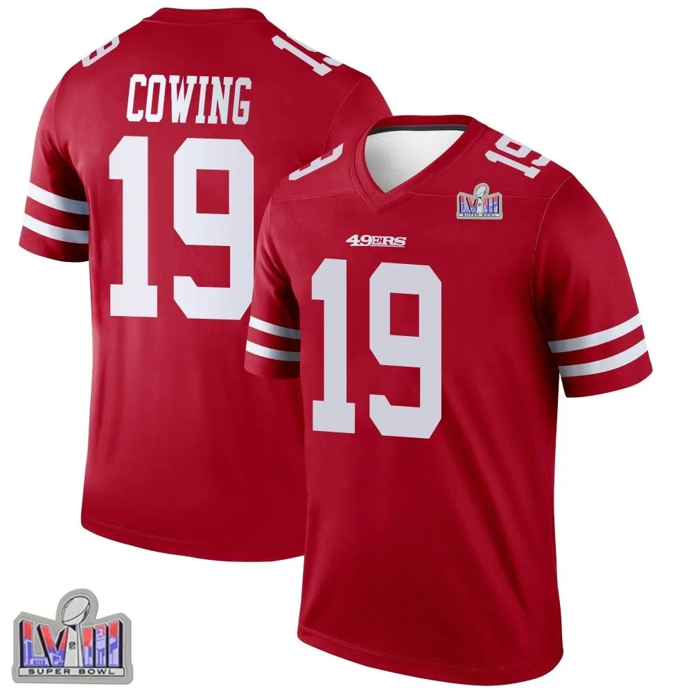 Men's San Francisco 49ers Jacob Cowing Nike Super Bowl LVIII Patch Legend Scarlet Jersey Men's San Francisco 49ers Jacob Cowing Nike Super Bowl LVIII Patch Legend Scarlet Jersey