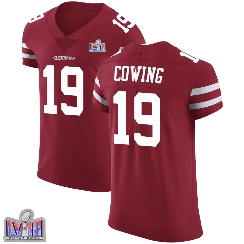 Men's San Francisco 49ers Jacob Cowing Nike Team Color Vapor Untouchable Super Bowl LVIII Patch Elite Red Jersey Men's San Francisco 49ers Jacob Cowing Nike Team Color Vapor Untouchable Super Bowl LVIII Patch Elite Red Jersey