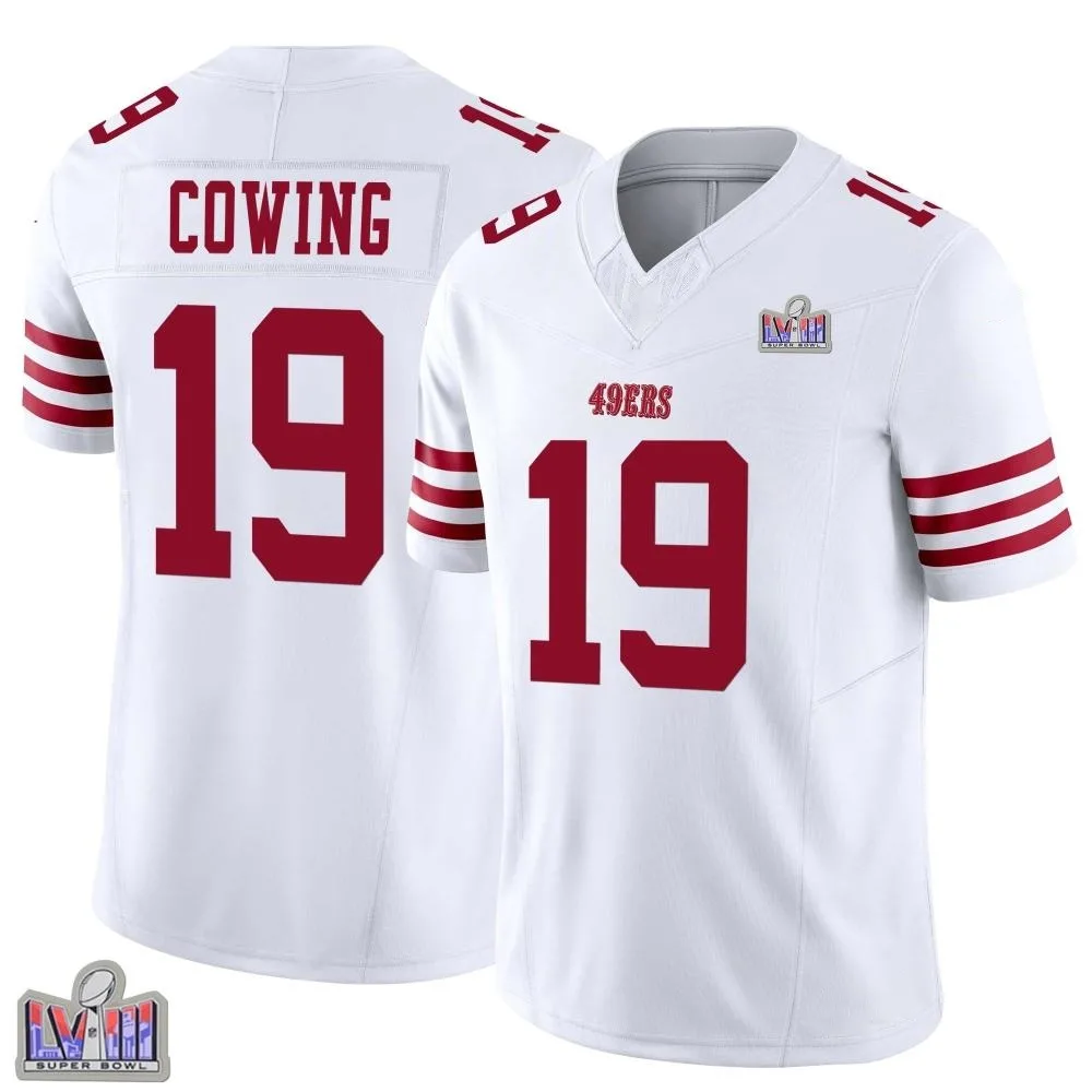 Men's San Francisco 49ers Jacob Cowing Nike Vapor F.U.S.E. Super Bowl LVIII Patch Limited White Jersey Men's San Francisco 49ers Jacob Cowing Nike Vapor F.U.S.E. Super Bowl LVIII Patch Limited White Jersey