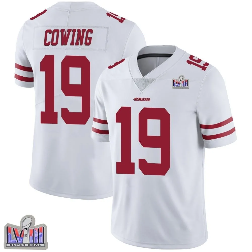 Men's San Francisco 49ers Jacob Cowing Nike Vapor Untouchable Super Bowl LVIII Patch Limited White Jersey Men's San Francisco 49ers Jacob Cowing Nike Vapor Untouchable Super Bowl LVIII Patch Limited White Jersey