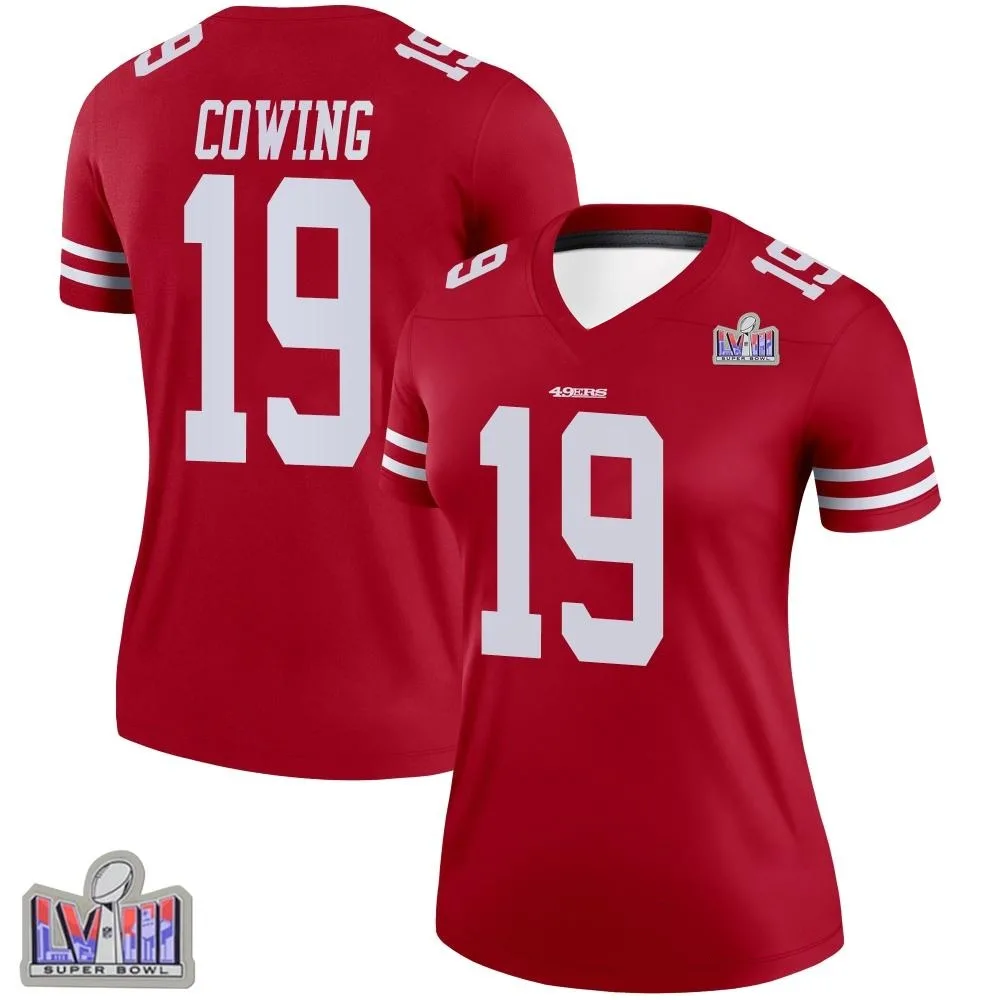 Women's San Francisco 49ers Jacob Cowing Nike Super Bowl LVIII Patch Legend Scarlet Jersey Women's San Francisco 49ers Jacob Cowing Nike Super Bowl LVIII Patch Legend Scarlet Jersey