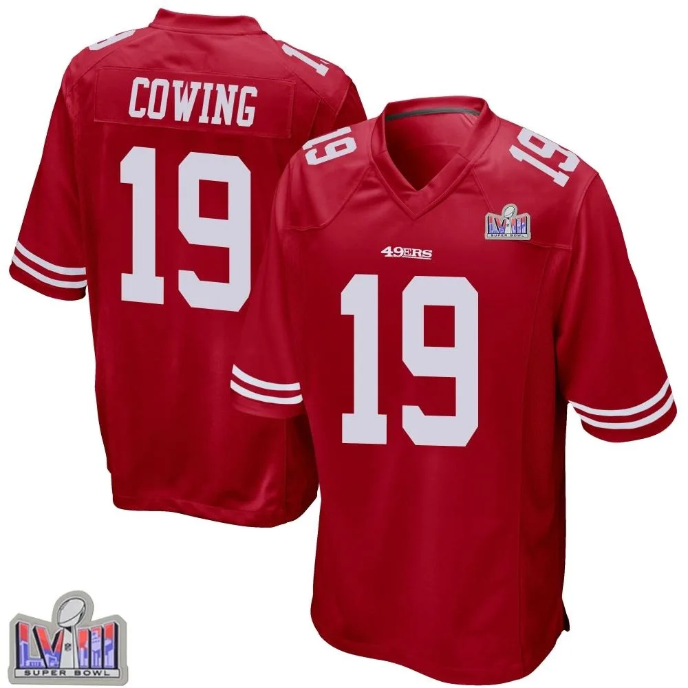Youth San Francisco 49ers Jacob Cowing Nike Team Color Super Bowl LVIII Patch Game Red Jersey Youth San Francisco 49ers Jacob Cowing Nike Team Color Super Bowl LVIII Patch Game Red Jersey