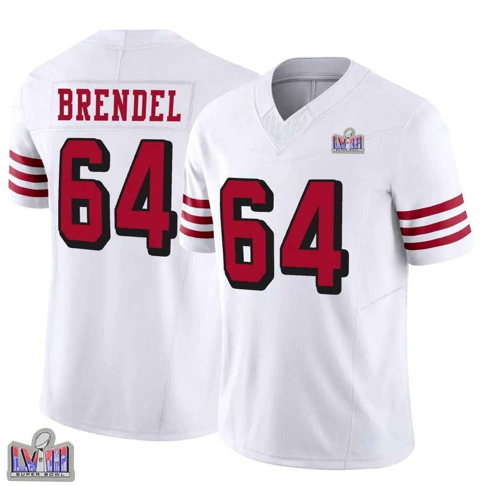 Men's San Francisco 49ers Jake Brendel Nike Alternate Vapor F.U.S.E. Super Bowl LVIII Patch Limited White Jersey Men's San Francisco 49ers Jake Brendel Nike Alternate Vapor F.U.S.E. Super Bowl LVIII Patch Limited White Jersey