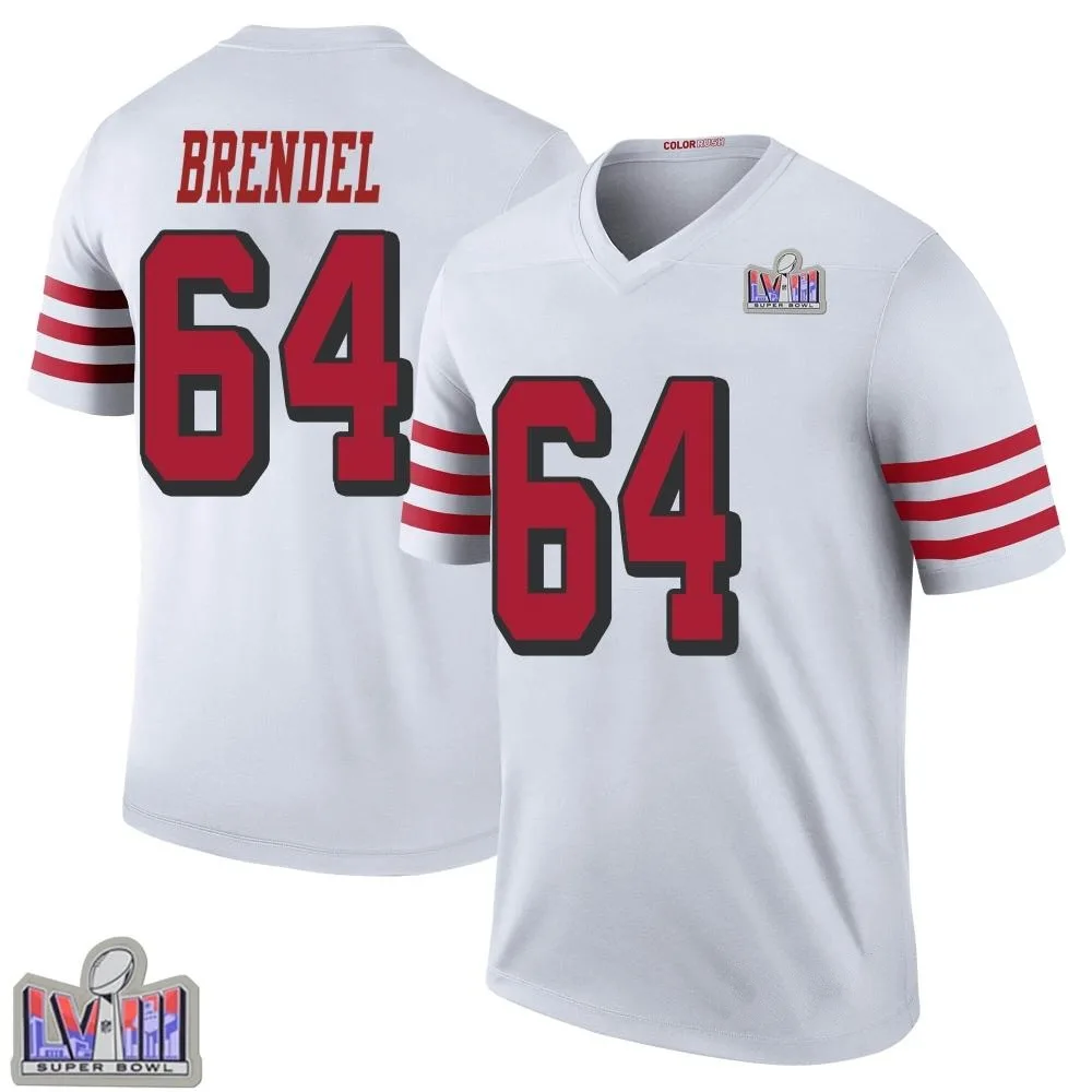 Men's San Francisco 49ers Jake Brendel Nike Color Rush Super Bowl LVIII Patch Legend White Jersey Men's San Francisco 49ers Jake Brendel Nike Color Rush Super Bowl LVIII Patch Legend White Jersey