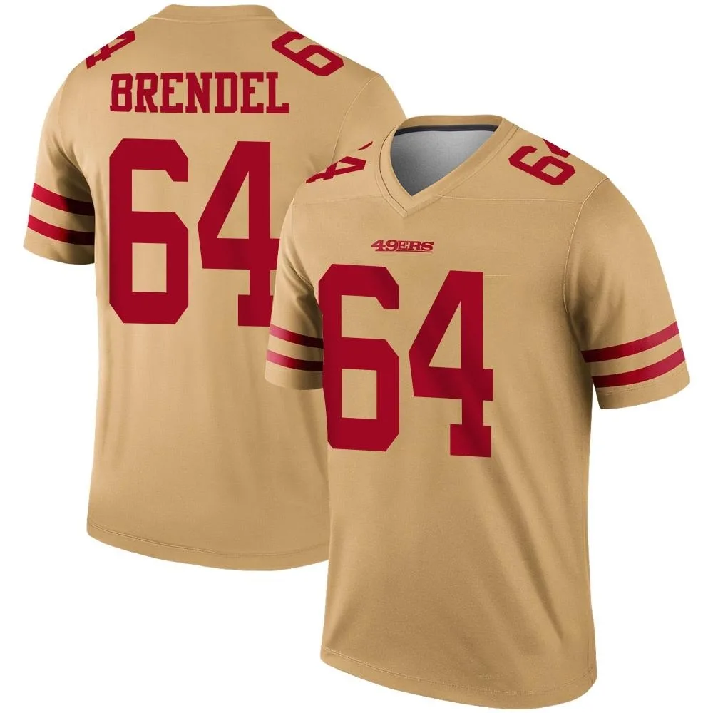 Men's San Francisco 49ers Jake Brendel Nike Inverted Legend Gold Jersey Men's San Francisco 49ers Jake Brendel Nike Inverted Legend Gold Jersey