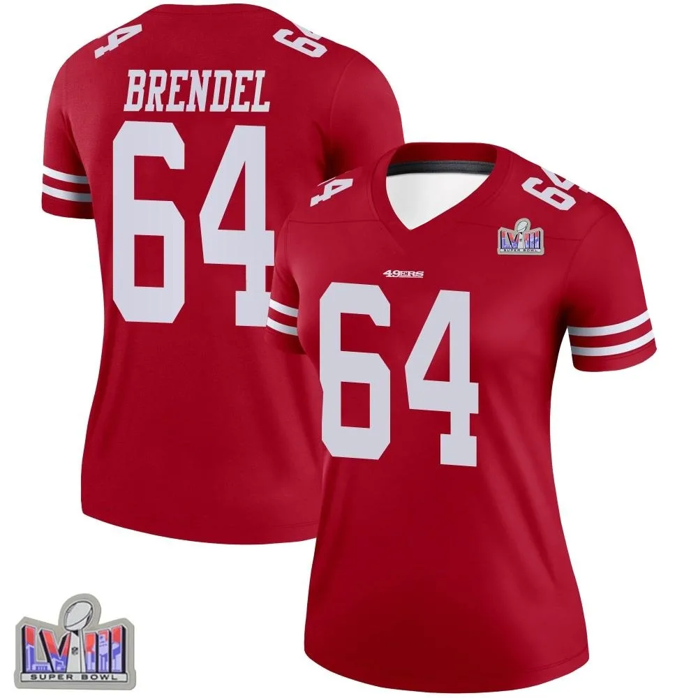 Women's San Francisco 49ers Jake Brendel Nike Super Bowl LVIII Patch Legend Scarlet Jersey Women's San Francisco 49ers Jake Brendel Nike Super Bowl LVIII Patch Legend Scarlet Jersey