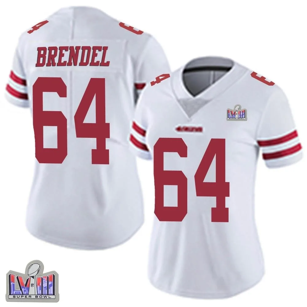 Women's San Francisco 49ers Jake Brendel Nike Vapor Untouchable Super Bowl LVIII Patch Limited White Jersey Women's San Francisco 49ers Jake Brendel Nike Vapor Untouchable Super Bowl LVIII Patch Limited White Jersey